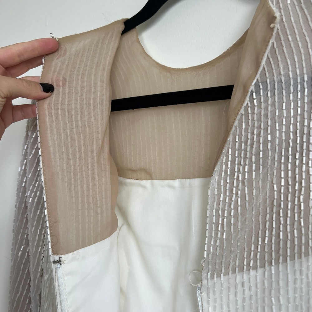 Vintage Jack Bryan Fringe‎ Beaded Long sleeve Ivory Party Wedding Formal Gown - Picture 11 of 13